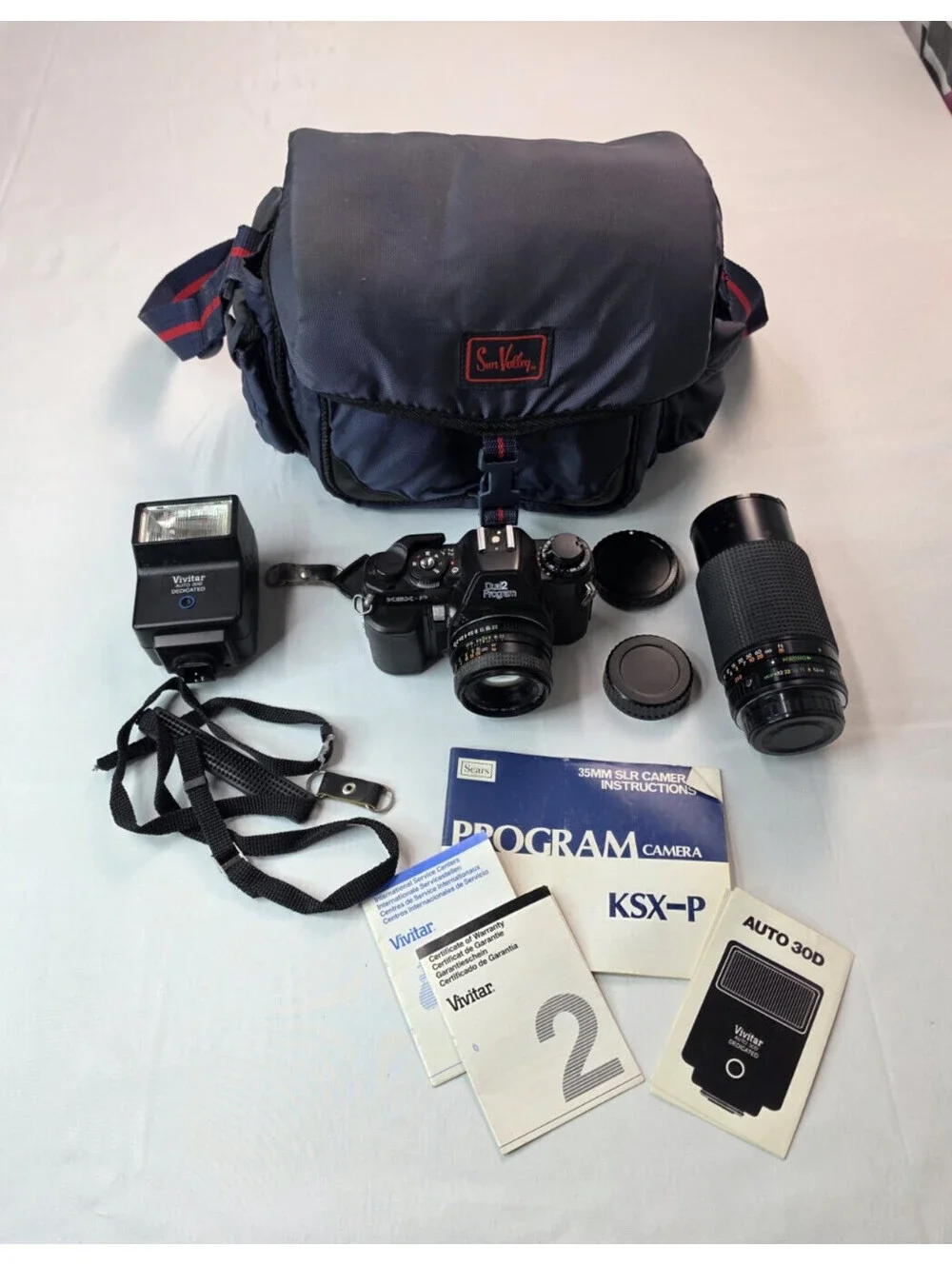 Sears KSX-P Vintage 35mm Film Camera Lot With Lens Vivitar Auto 30D and Bag